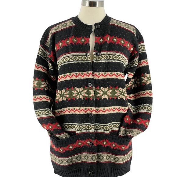 J. Crew Vintage Fair Isle Longline Cardigan Sweater Shetland Wool Hong Kong M - Picture 1 of 9